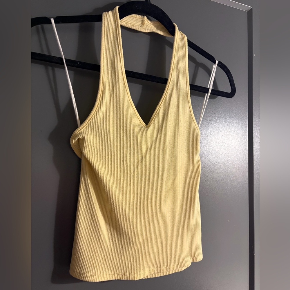 American Eagle Ribbed Yellow Halter Tank Top Small - Picture 2 of 6